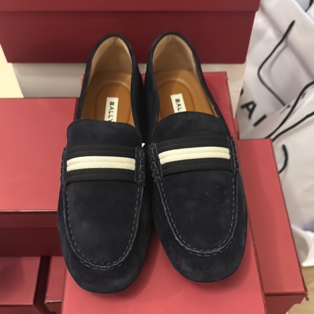 Bally Blue and White Loafers Slip-Ons